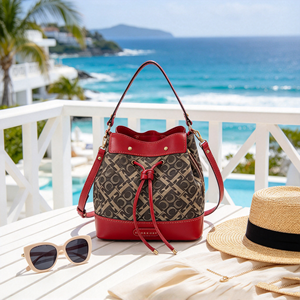 Bolso de hombro para mujer, diseño de empalme de tela estampada, cierre con cordón, correa desmontable, bolso cruzado - Product Image 3