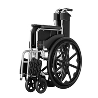 Fauteuil roulant pliable autopropulsé CareMoving en acier au carbone, avec coussin de siège respirant et souple, roues monobloc de 24 pouces, frein à main et plateau