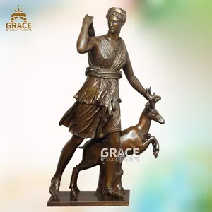 Decorazione per esterni donna in bronzo a grandezza naturale con piccola statua cara scultura da donna in ottone