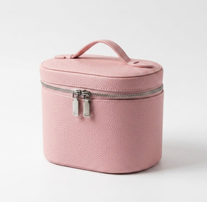 Pink Litchi Pattern PU Leather Makeup Bag Cylindrical Travel Toiletry Case <b>Large</b> Capacity Vanity Organizer Cosmetic <b>Box</b> Handle - Product Image 1