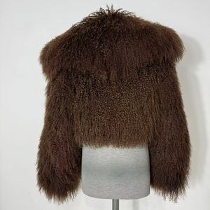 本物のモンゴルの子羊の毛皮のコート女性のための本物の毛皮が付いている短いコート - Product Image 4