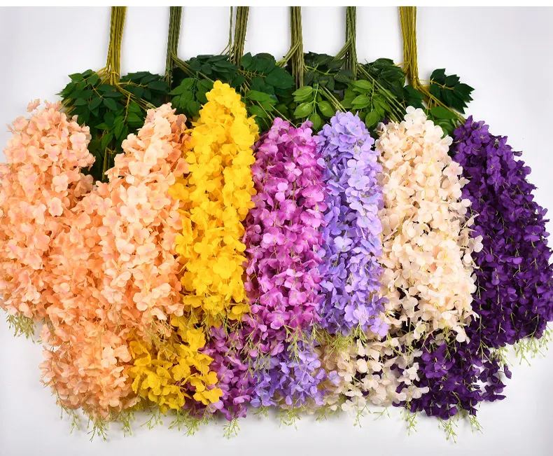 Искусственный цветок глицинии, 45 дюймов, разные цвета, вьющаяся шелковая лоза, Рамата, висячая гирлянда для свадебной вечеринки, зелень, Настенный декор