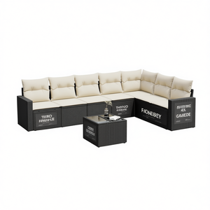 Conjunto de Sofá de Jardín de Ratán Negro con Cojines Crema, Muebles de Exterior de Diseño Contemporáneo, Mimbre de PE Resistente al Agua y a los Rayos UV - Product Image 1