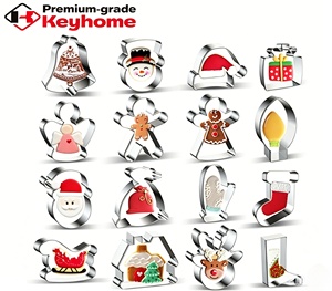 <span class=keywords><strong>Emporte</strong></span>-pièces de Noël en acier inoxydable de qualité alimentaire, formes étoile, bonhomme de neige, cloche, avec logo personnalisé, outil de pâtisserie pour biscuits de Noël - Product Image 1
