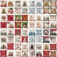 Housses de coussin de Noël, motifs Père Noël, bonhomme de neige, sapin, housses de coussin décoratives rustiques pour Noël, pour canapé, décoration de la maison