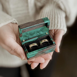 Wooden <b>Ring</b> Box Rectangle Rustic Jewelry Storage For <b>Couples</b> Wedding Engagement Gift Box Customizable Engraving - Product Image 1