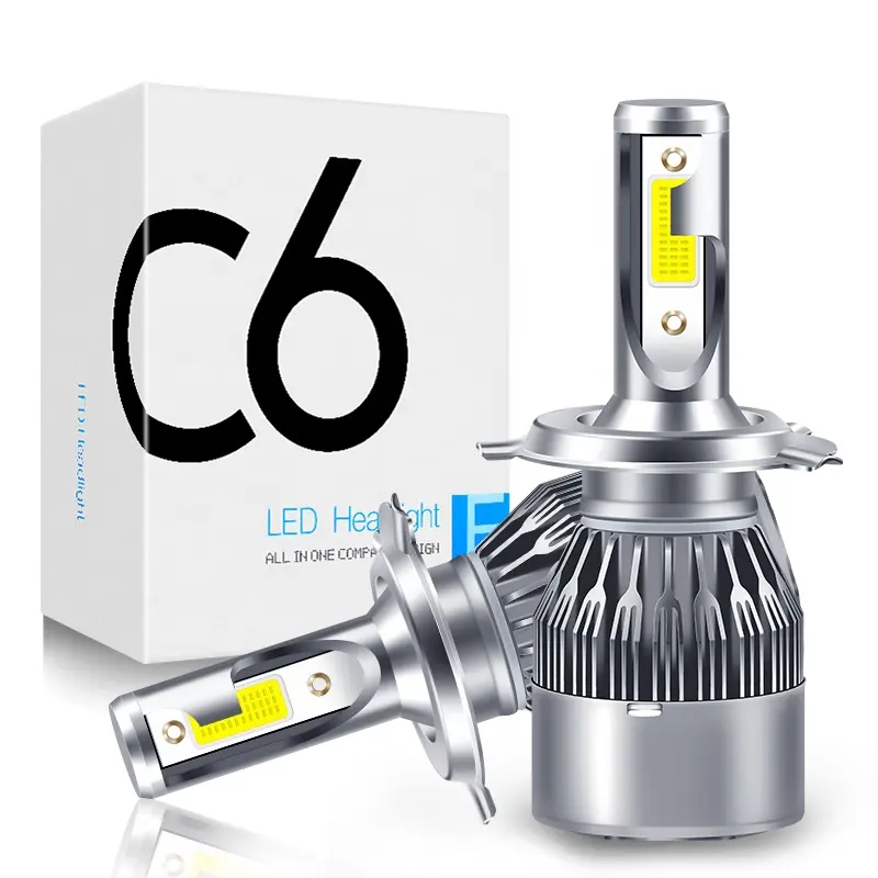 ระบบไฟอัตโนมัติแบบ COB หลอดไฟ LED สำหรับรถยนต์ H1 H7 H4 9005 9006 9007 9012 36W 6000K C6ไฟหน้า LED