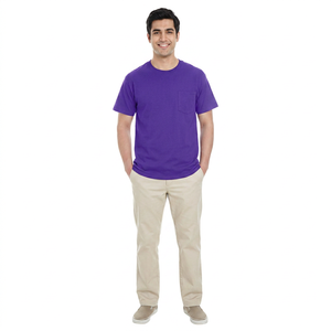 เสื้อยืดคอกลมโอเวอร์ไซส์ผ้าฝ้ายผสมใยไผ่สีม่วงสำหรับผู้ชายไซส์ใหญ่ ใส่สบาย ระบายอากาศ เหมาะสำหรับเล่นกีฬาและสวมใส่ลำลองในฤดูร้อน รับผลิตตามแบบ OEM - Product Image 1
