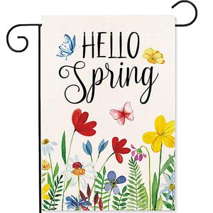 Xin Chào Mùa Xuân 12x18 Inch Hai Mặt Vườn Cờ Thanh Lịch Ngoài Trời Sống <span class=keywords><strong>Polyester</strong></span> Clover Cảm Thấy Trang Trí Cờ Cho Sân - Product Image 1