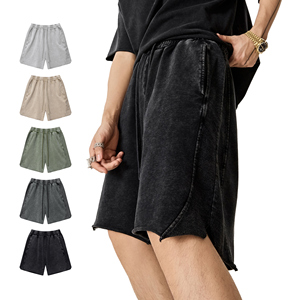 100% coton 330g Shorts lourds hommes personnalisé lavé à l'acide DTG imprimé maille peignée décontracté course Cargo - Product Image 3
