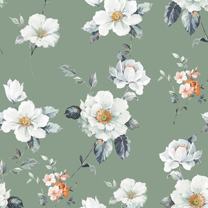 Tissu en crêpe imprimé Koshibo de style vert sauge floral en matériau Koshibo épais 100% polyester pour robes de mariée - Product Image 1