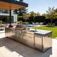 Mueble de Cocina Integrado de Lujo para Exteriores, Isla de Cocina de Acero Inoxidable Personalizada para Barbacoa, para Proyectos de Hoteles, Resorts y Jardines, OEM