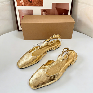 Mules da <span class=keywords><strong>Donna</strong></span> Eleganti con Punta Affusolata e Cinturino a T, Scarpe Casual Comode con Motivo Serpente Metallizzato Oro - Product Image 4