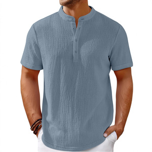 Camiseta Henley para Hombre Fitspi, Estilo Vintage a Rayas, Manga Corta, Corte Holgado Informal de Verano, Cuello con Botones, Tops de Playa - Product Image 5