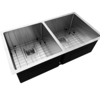 Évier de cuisine double en acier inoxydable fait main 304 SS, grand évier profond, OEM ODM personnalisé