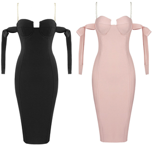 Ince kayış Bodycon balo kıyafetleri kadın moda giyim 2021 özelleştirmek stil Midi elbise - Product Image 6
