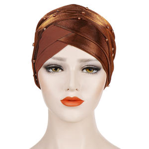 Pañuelo musulmán de dos colores para mujer y niña, <span class=keywords><strong>Hijab</strong></span> árabe, turbante de tubo, sombrero con cuentas - Product Image 1