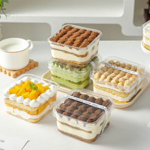 Plástico de grado alimenticio reutilizable transparente cuadrado vacío cubierto tiramisú pastel y postre caja de embalaje para hornear - Product Image 1