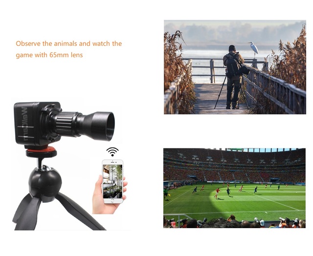Wireless 2 MP 65mm Fixed Lens Mini Camera with Mobile Apps for Football Game Watching & Animal Observing