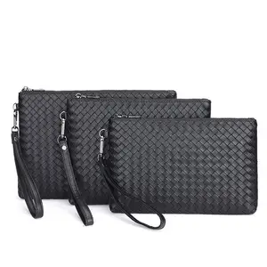 Fashion Leather Men's Clutch Bag Handbag PU Leather Bag Classic Black Large Capacity Envelope Bag New Woven Wallet