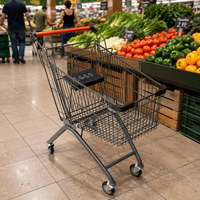 Chariot de courses en métal galvanisé avec poignée réglable, chariot à provisions pour supermarché, chariot à main