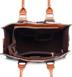 Sac à main femme tendance en cuir véritable patchwork, fermeture éclair, écologique, imperméable, bandoulière simple, grande capacité, type tote - Product Image 6