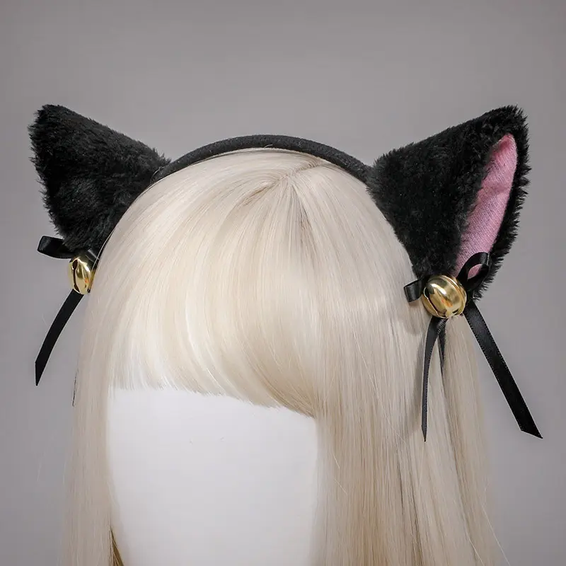 Hot Sweet Lovely Anime Lolita Cosplay Fancy Fox Cat Ears Hair Clip Black With Pink Inside