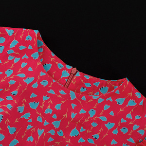 Robe d'été décontractée pour filles, mini-robe rose vif à imprimé floral, manches bouffantes, avec lien à nouer à la taille - Product Image 6