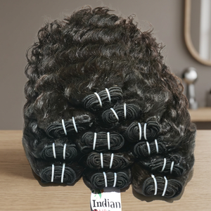 ผมต่อแบบเวฟลึกธรรมชาติสีดำ 100% เรียงเส้นผมตามแนวเกล็ดผม ขายส่งแบบ Remy  ผมแท้จากอินเดีย - Product Image 1