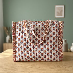 Bolsa de lona acolchada extragrande para fin de semana, bolsa de algodón con estampado de bloques, bolsa para pasar la noche, bolsa de compras, bolsa de viaje, bolsas hechas a mano para mujer - Product Image 2