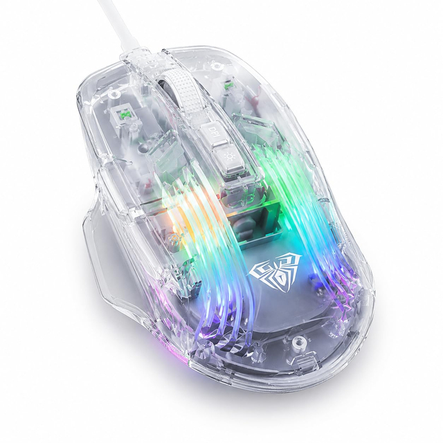 AULA S80 Transparent RGB 7200 DPI 7 Buttons PC Wired Optical Gaming Mouse