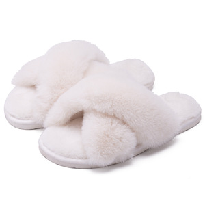 Zapatillas vegana de piel sintética para mujer, pantuflas de Casa mullidas con punta abierta, para invierno - Product Image 5