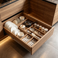 Armoires de cuisine modernes en forme de L, gris mat, grain de bois, contreplaqué personnalisé, MDF, bois massif, armoire de cuisine avec éclairage LED