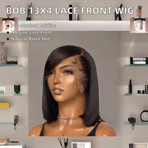 <span class=keywords><strong>Bob</strong></span>-Perücke 13x4 für Lace Front Remy-Haar Knochenglatte Kurze Perücken 100% Echthaar 180% Dichte Babyhaar Klebefrei - Product Image 2