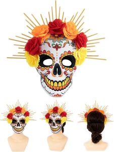 Masque de squelette en sucre Rose du Jour des Morts mexicain pour Halloween, fête costumée, unisexe, crâne en sucre - Product Image 1