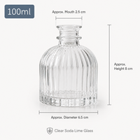 Bouteille diffuseur à roseaux en verre côtelé transparent de 100 ml, base ronde épaisse, pour huiles essentielles et parfums, flacon vide