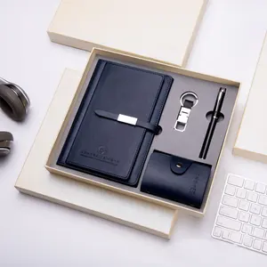 Marketing Promotional Luxury Blue Card Holder Pen Keychain Business Notebook Office Gift Set