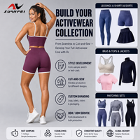 Ensemble de yoga personnalisé avec logo, col halter, short cycliste contrastant avec poches, taille haute, contrôle du ventre, pour femme, OEM ODM, prune