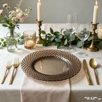 Assiette de présentation en verre taillé diamant bronze marron pour la vente en gros, sous-assiette décorative pour mariages, hôtels et tables à domicile