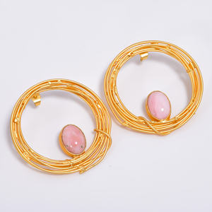 Handmade 14k Gold Plated Brass Gemstone Earrings Manufacturer Brass Gemstone Fashion Jewelry Custom Brass Jewelry Exporter - Product Image 3