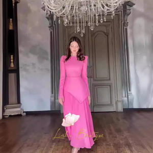 Robe pour femme, nouvelle collection été 2026, Europe et États-Unis, col rond, manches longues, mode, pliage diagonal, coupe ajustée - Product Image 3