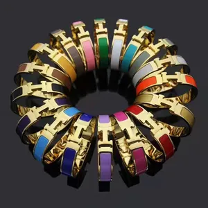 Pulseras de marca chapadas en oro de 18 quilates de acero inoxidable de diseñador de lujo Pulsera de brazalete de esmalte H para mujeres y hombres