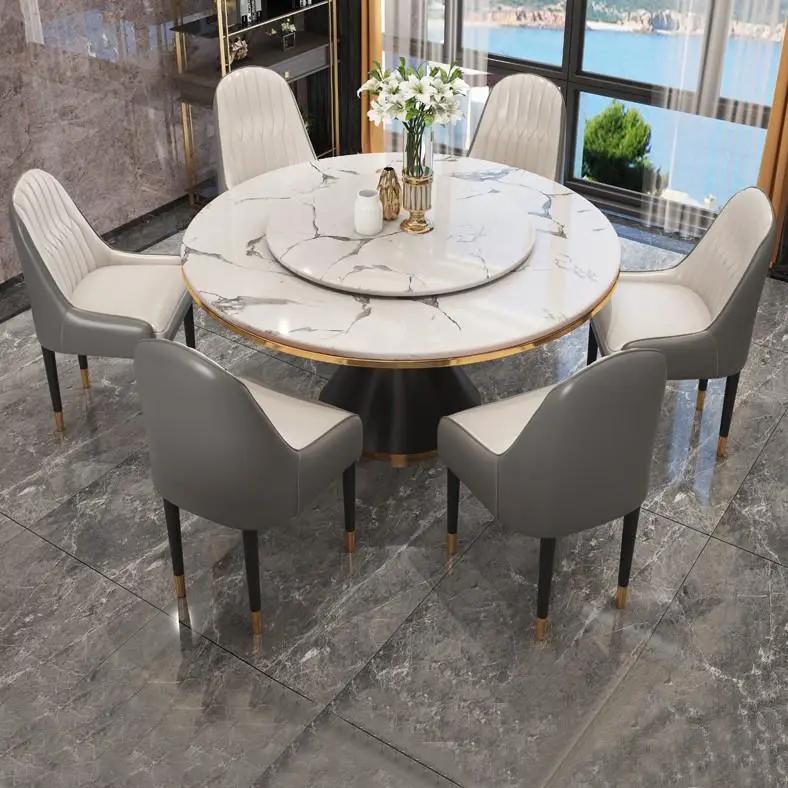 Caseiro de luxo estilo ins, cadeira de jantar minimalista redonda e mesa de restaurante nórdico