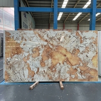Lembaran Batu Sinter Emas Pandora Mewah, Ukuran Besar, Motif Marmer Mengkilap, Panel Dinding Modern untuk Kamar Tidur, Ruang Tamu Komersial, dan Luar Ruangan