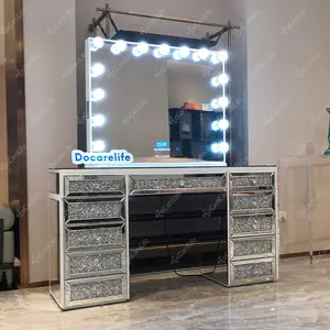 Sock Popular Impressive 13 Drawers Vanity with Hollywood LED Mirror Crushed Dressing Table on US!2022 Docarelife Modern Wood MDF