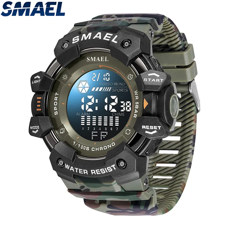 Wholesale Watch SMAEL 8050MC Cheap White light Alarm Electronic Digital Watches camouflage TPU Band Sport Digital Watch For Men