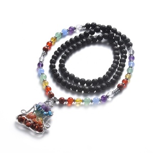Cuentas de piedras preciosas naturales <span class=keywords><strong>roca</strong></span> de Lava o amatista o cuarzo rosa y 7 Chakra DE LA VIDA árbol colgantes Chakra collar de la joyería - Product Image 1
