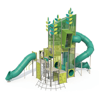 Structure de jeu extérieure robuste sur le thème des feuilles, avec tour de jeu multi-niveaux et toboggan en spirale, pour usage commercial, écoles et parcs