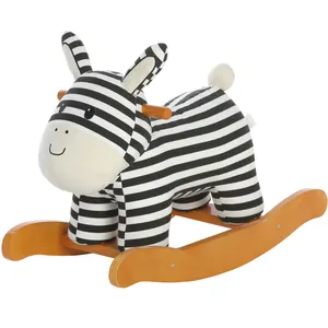 Baby Rit Rocking Massief Houten Canvas Multiplex Stoel Gestreepte Zebra Ezel Knuffel Houten Mooie Hobbelpaard