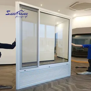 Ventana impermeable con persianas incorporadas, puertas y ventanas corredizas de aluminio negro para inodoro